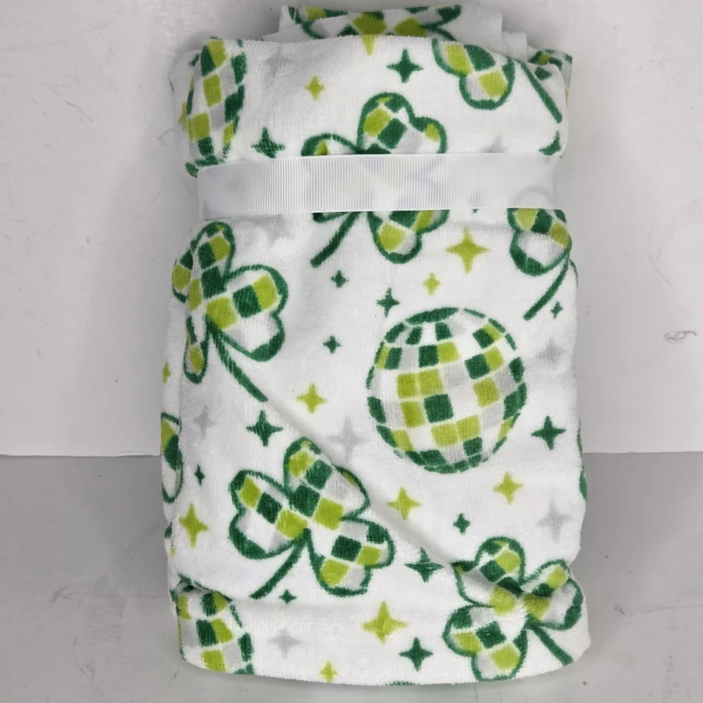 Deborah Connolly Designs Shamrock Disco Ball Clovers Kitchen Hand‎ Towels